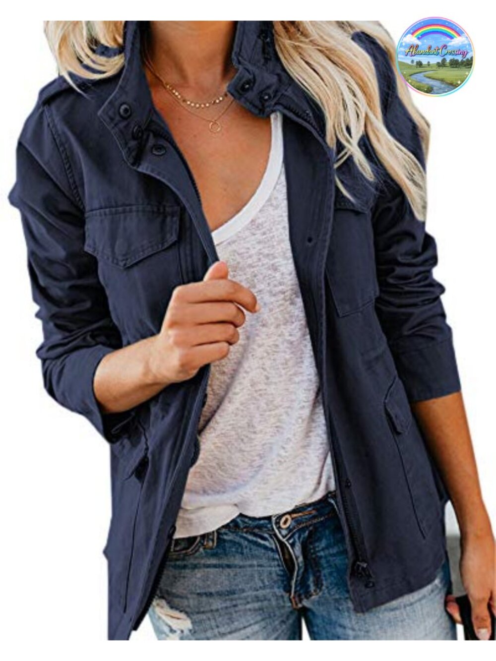 Women's Military Anorak Jacket Cotton Utility Parka Zip Up Snap Pockets